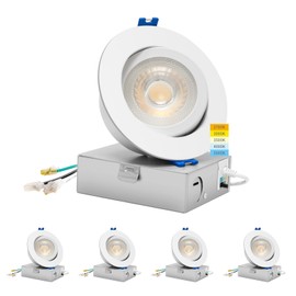 LED Gimbal Downlight Rotatable 4 Inch, Ajustable Eyeball Gimbal Recessed Ceiling Light with Junction Box,5 CCT(2700K-5000K),CRI 90+,9W Eqv.50W, Air-tight,IC Rated,ETL,California JA8 Certified (4 PK)