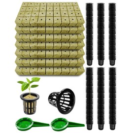 Natural Hydroponic Growing Kit for Soilless & Hydroponic Cultivation - Includes 252 Rockwool Cubes (1.2 in), 252 Hydroponic Net Pots (2 in), and 2 Planting Spoons