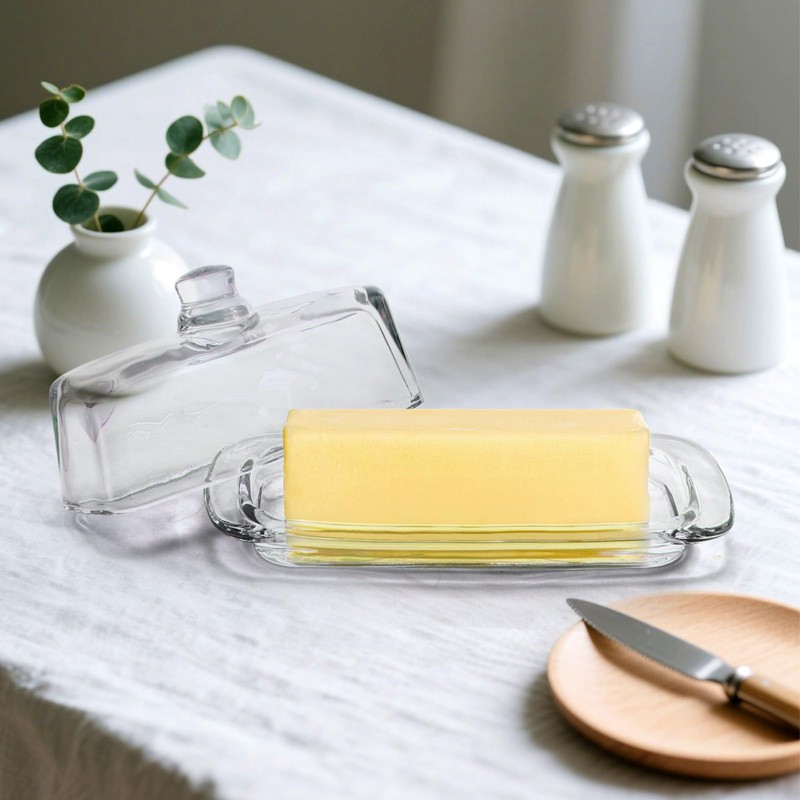 Hedume Set of 2 Glass Butter Dish with Handled Lid,