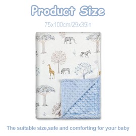 Leseogye 75x100cm Animal Themed Cot Blanket for Newborn, Toddler Blanket with Dotted Backing, Soft Plush Baby Quilt Cot Comforter for Boys and Girls, Weight 300g(Blue)