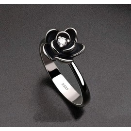 Koguxuix Vintage Silver Rings 925 Sterling Silver CZ Crystal Diamond Rose Flower Wedding Rings for Women (8)