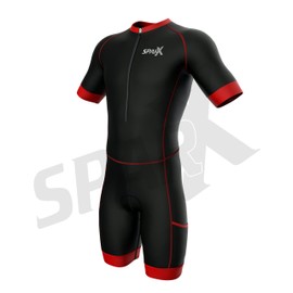 Sparx Men Triathlon Suit Short Sleeve Aero Tri Suit (Black/Red, Small)