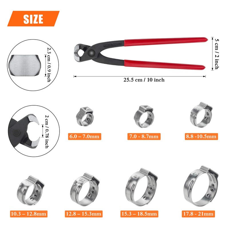 HELIFOUNER 100 Pieces 6-21mm 304 Stainless Steel Single Ear Hose