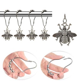 Set of 12 Bee Shower Curtain Hooks Rings for Bathroom, Rust Proof Stainless Steel Decorative Shower Hook for Garden Flower Spring Summer Theme Bathroom Decor Home Curtain Hanger (Silver)