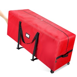BALEINE 7.5 ft Rolling Christmas Tree Storage Bag, 2 Swivel Wheels for Easy Moving, Heavy Duty 600D Oxford Fabric Extra Large Artificial Christmas Tree Bag with Reinforced Carry Handles (Red)