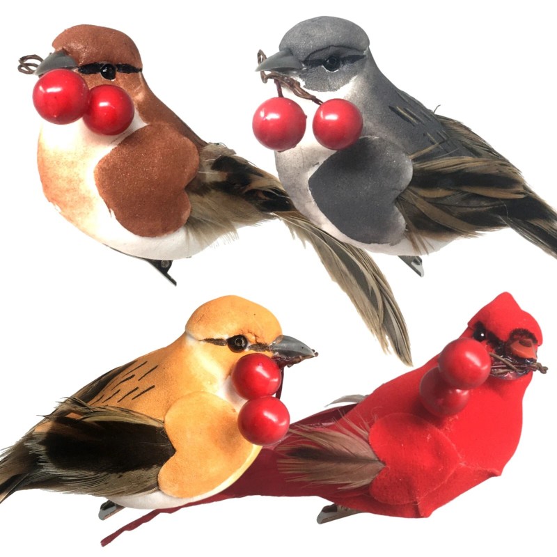 Banberry Designs Feathered Song Bird Clip-On Ornaments - Assorted Styles