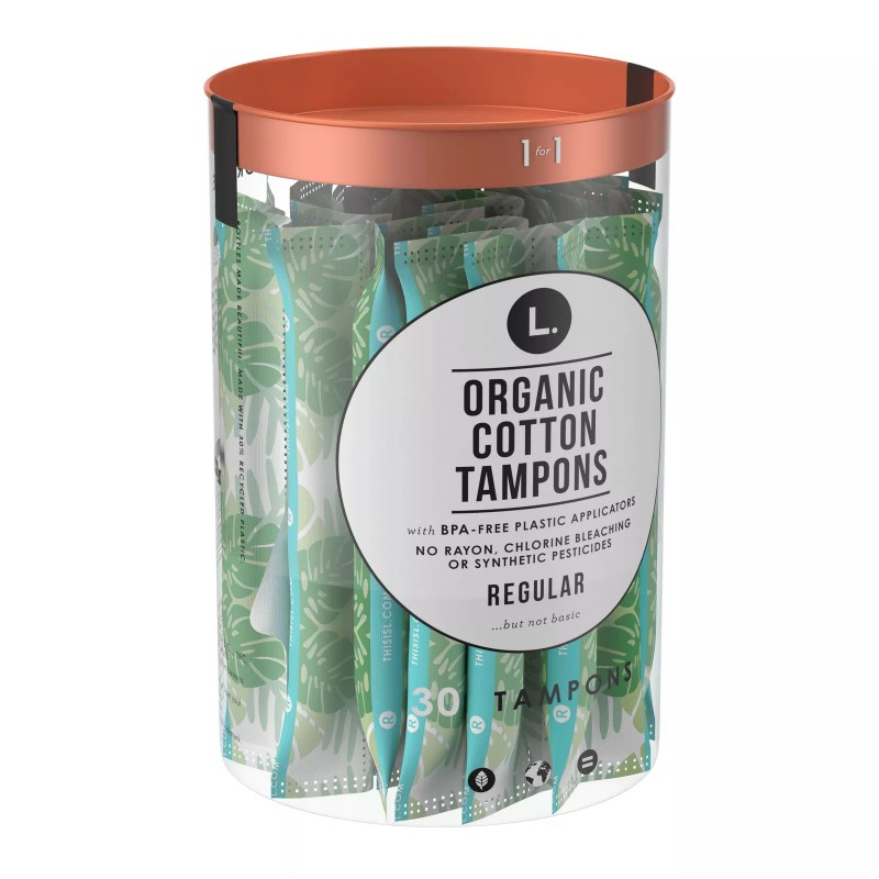 L. Organic Cotton Core Tampons, Regular Absorbency, 30 Count, Unscented