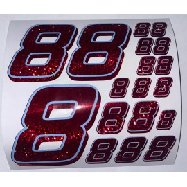 Unbranded Red Sparkle w/ Red Sparkle Shadow/baby Blue. Outline #8’s Racing Numbers  Box L4
