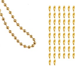10M Gold Roller Chain,Beaded Pull Chain With 50 Matching Connectors,Ball Bead Chain,Blind Chain,Ball Roller Chain for Hanging Craft,Jewelry,Necklaces,Bracelets(Hole Diameter 2.4mm)