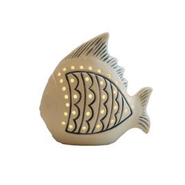 SEINHIJO Decor Fish Statue Modern Sculpture Ocean Figurine Animal Gifts Table Centerpiece Ceramic Arts Crafts LED Light 14cm