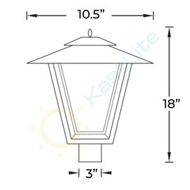 KastLite Polycarbonate Outdoor Post Light Lantern with Black Finish | 10.5" x 18" | Fits a 3" Pole Top | Comparable to Winston Series