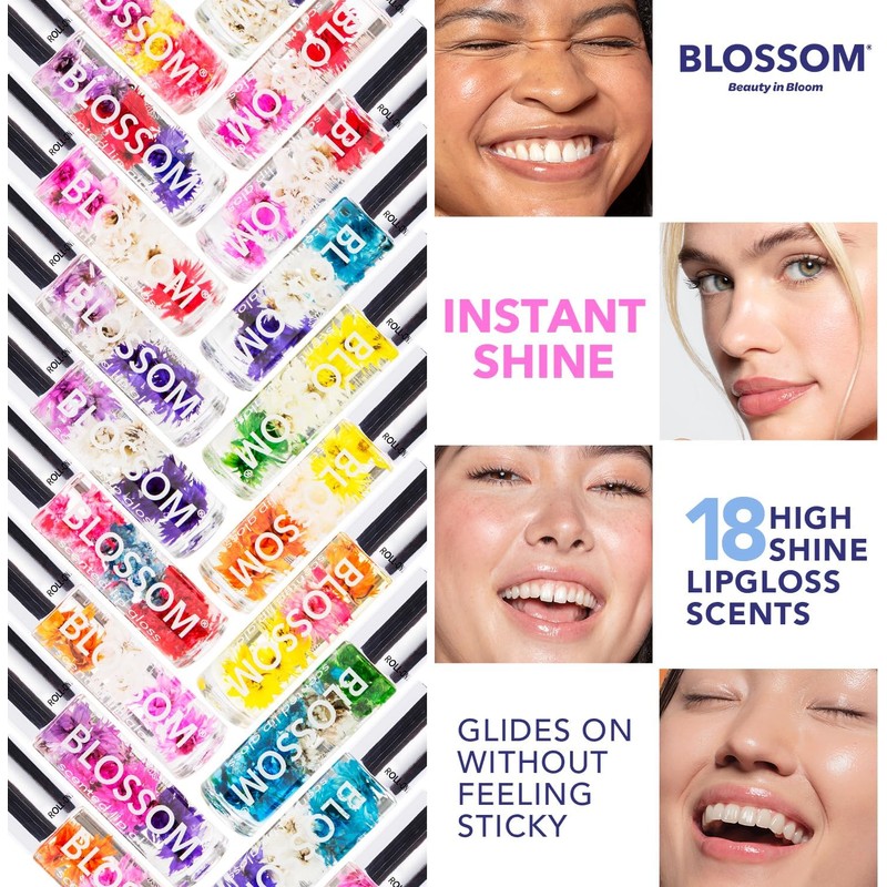 Blossom Brillo de labios enrollable, impregnado con flores reales, fabricado