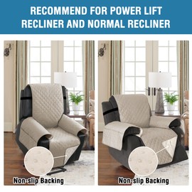 H.VERSAILTEX 100% Waterproof Recliner Chair Cover Recliner Cover Non-Slip Electric Power Lift Recliner Slipcovers Elderly Power Lift Recliner Cover with Side Pocket Large Recliner Covers, Pale Oak