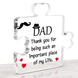 HONMOK Father's Day Gift for Dad, Birthday Gifts for Daddy from Daughter Son, Dad Puzzle Piece Acrylic Plaque Gifts, Dad Gifts Ideas, Thank You Dad Gift, Best Dad Presents on Fathers Day Christmas