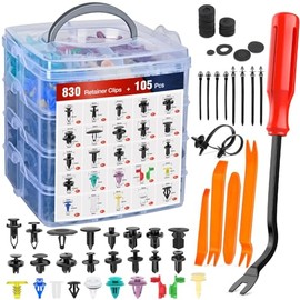 925Pcs Car Push Retainer Clips & Auto Fasteners Kit - 32 Most Common Sizes of Nylon Bumper Fender Rivets with 10 Cable Ties and Fastener Remover, Car Push Retainer Clips Set, Universal for All Cars