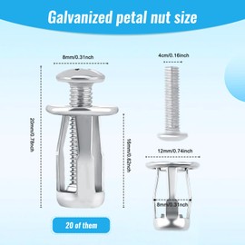 Homefantasy Pack of 20 Petal Nut Screws Expansion Dowels, Cavity Dowel Metal Set, Jack Nuts Hollow Wall Dowels, Plaster Dowels, Metal Dowels, for Hollow Walls/Dunes Metal/Jack/Trolley Nut (M6 x 25)