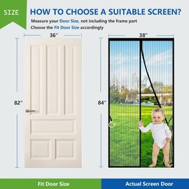 Magnetic Screen Door Fit Door Size 36 x 82 inch,Screen Size 38x84 inch, Self Sealing, Heavy Duty, Hands Free Mesh Screen Door with Magnets Screens Door Curtain(Black)