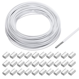 QUARKZMAN 164 ft (50 m) Wire Rope 304 Stainless Steel Cable 5/64 Inch (2 mm) Vinyl Coated with 30 Aluminium Sleeves for Hanging Washing Lines, Lifting, White