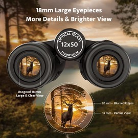 Binoculars for Adults Bird Watching usogood 12x50 High Power Binoculars for Stargazing, Traveling, Hunting and Hiking with Tripod Phone Adaptor for Photography - BaK-4 Prisms, FMC Lens Black
