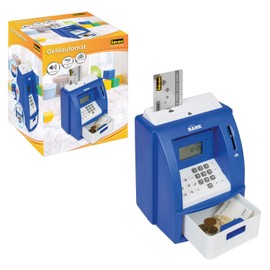 Idena 50060 - Digital Money Box for Children with Sound, ATM in Blue and White with Small Display, Coin Counter and a PIN Protected Credit Card