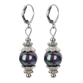 Greendou Fashion Jewelry 12mm Tahitian Black Peacock Sea Shell Pearl Sterling Silver Leverback Earrings