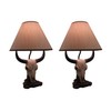 Zeckos Pair of Cast Resin Cow Skull Lamps for Ranch-Style