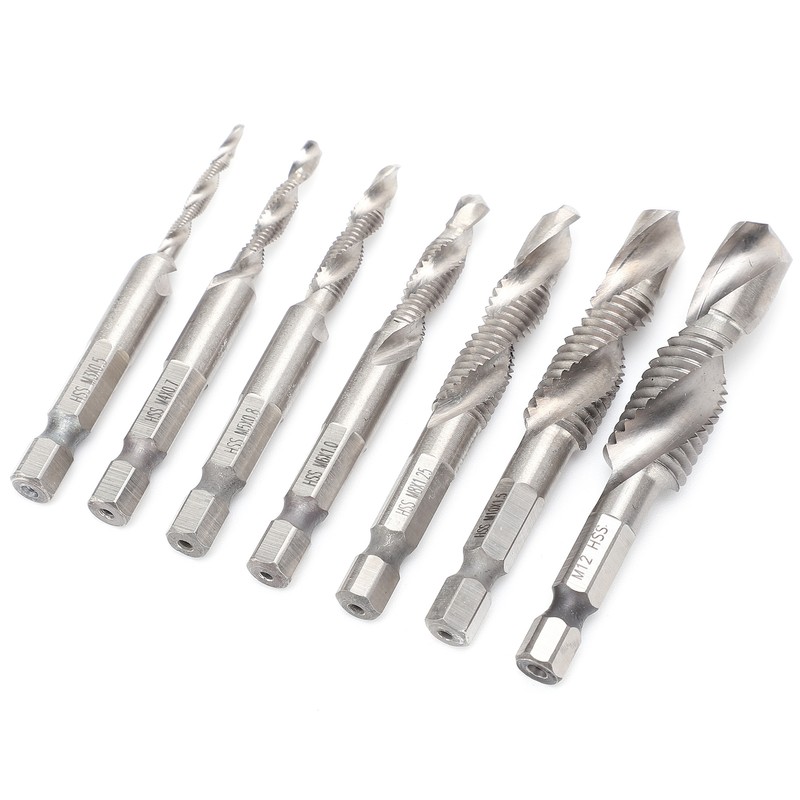 7Pcs Tap Set 1/4 Hex Shank Metric Drilling and Tapping