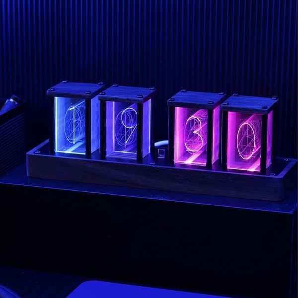 Table Clock, Electronic LED Glow Tube Clock, Simulation Nixie Tube Clock, 5 V, Alarm Clock, USB Powered, 16 Million Colors, RGB Full Color, LED, Home Decoration, Gift, Housewarming Gift, Gift,