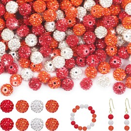 200Pcs Rhinestone Beads 10mm Orange Sparkle Round Shamballa Disco Ball Beads, Shiny Crystal Clay Pave Diamond Rhinestones Bead for Baseball Necklace Bracelet Earring Jewelry Making Party Decoration