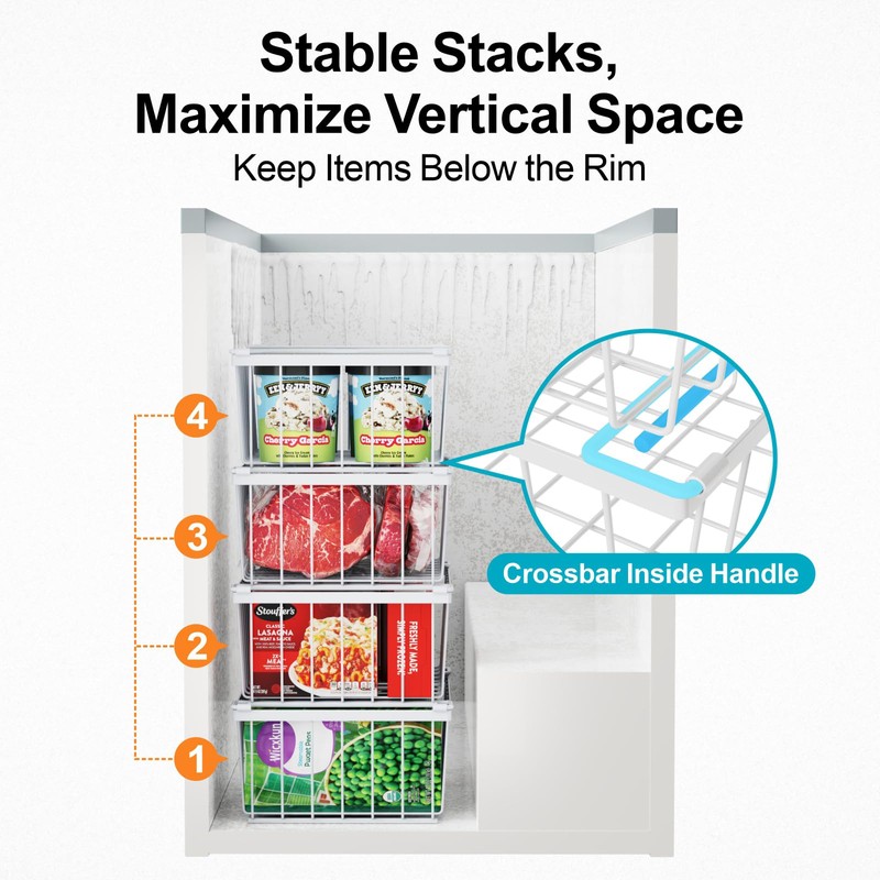 iSPECLE Chest Freezer Organizer Bins - 8 Pack Stackable Freezer