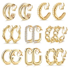 Morfetto Gold Clip On Hoop Earrings for Women Fashion Clip On Earrings Twist Round Geometric Chunky Hoop Earrings Clip Earrings No Piercing Fake Earrings, Alloy Steel