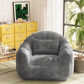 Homall Bean Bag Chair, Oversized Bean Bag Couch with Shredded Sponge Filler, Pumpkin Shaped Large Floor Sofa for Gaming, Reading, Relaxing in Living Room and Bedroom (Grey)