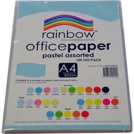 Rainbow A4 Colour Copy Paper 100 Sheets, Pastel Assorted