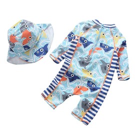 Traje de baño de una pieza para niños y niñas, con cierre, traje de baño con sombrero, Tiburón, 3-6 Meses