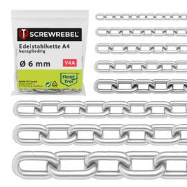 SCREW REBEL 6.0 mm Thick Stainless Steel Chain A4 Rustproof Link Chain 1 m Long Calibrated Barrier Chain Short Link DIN 766 Link Chain Boat Chain V4A with 1 Metre Length