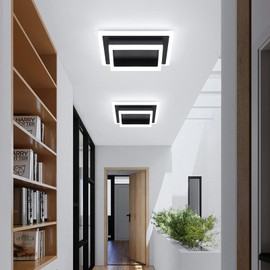 EIDISUNY Modern LED Ceiling Light, Hallway Flush Mount Ceiling Light, 32W, 6000K, Black Square Hallway Lighting Fixtures for Living Room Kitchen Bedroom (Black) 2 Pack