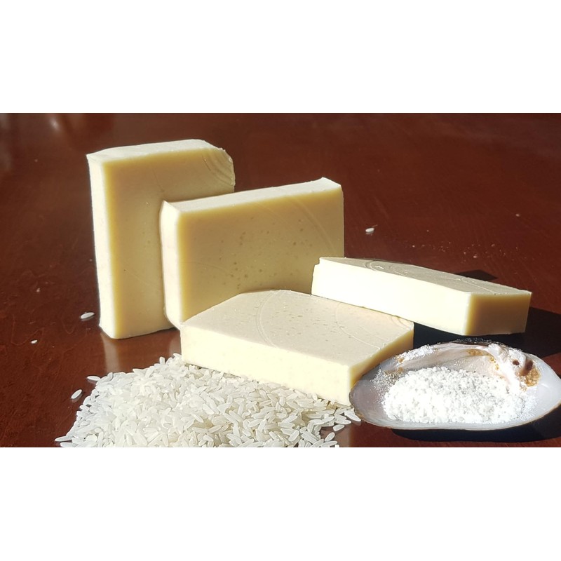 KIT 4 JABON ARTESANAL ARROZ Y CONCHA NACAR EN BARRA