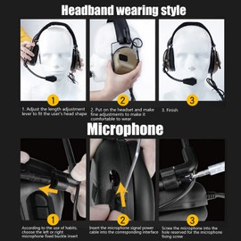 Tactical Headset, & Earmuffs, Retractable Adjustable Headband Walkie Talkie Headset, No Pressure Over Time, for Expansion Activities, Games, Film