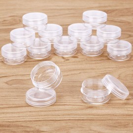 20 pcs of Empty Cream Canisters, 10 g / 10 ml, Transparent Small Plastic Container for Cosmetic Tins, Lip Balm Container, Nail Art Jars, with 4 Mini Spatulas, transparent