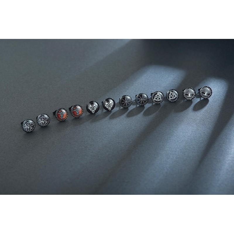 SIISPRI 6Pairs Norse Viking Stud Earrings Mens Earrings Set Hypoallergenic