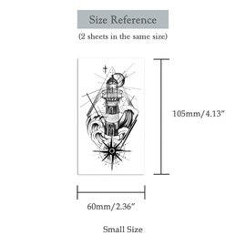 Oottati 2 Sheets Tiny Small Temporary Tattoos For Women Men Finger Hands Neck Wrist Face, Cute Long Lasting Cartoon Fake Tattoo Stickers For Kids Boys Girls Sketch Lighthouse Compass Moon
