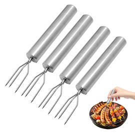 VZU Set of 4 Stainless Steel Potato Forks, 18.3 x 1.9 cm Fur Potato Fork, Fruit and Vegetable Fork, Corn Fork, Reusable Peeling Aid, Portable BBQ Tool for Camping, Hiking