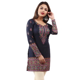 Maple Clothing - Túnica india para mujer con estampado Kurta, Azul, 4XL