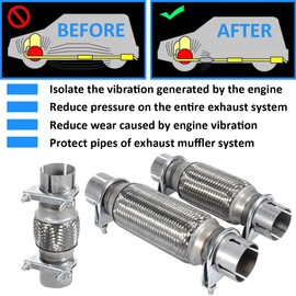 MOCNT Flexible Exhaust Pipe with 2 Clamps 55 mm x 100 mm / 200 mm Exhaust Flex Pipe Car Flexible Exhaust Pipe Stainless Steel Flexible Repair Pipe Exhaust Pipe Corrugated Pipe Trouser Pipe