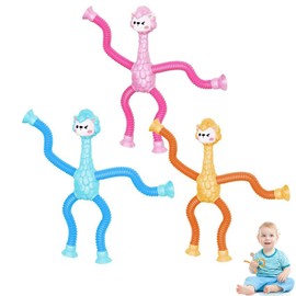 3 PCS Sensory Tubes, Pop Tubes Sensory Toys, Pop Tubes, Telescopic Stretch Sheep Easter Basket Stuffers Easter Gifts for Kids Party Favors, Elastic Fun Stress-Relieving Toys (Blue, Pink, Yellow)