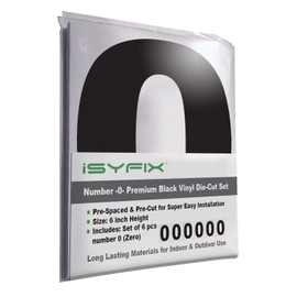 iSYFIX - Adhesivos de vinilo negro con número 0 (cero) – Paquete de 6 pulgadas, autoadhesivos, troquelados y preespaciados para buzón, letreros, ventanas, puertas, coches, camiones, hogar, negocios