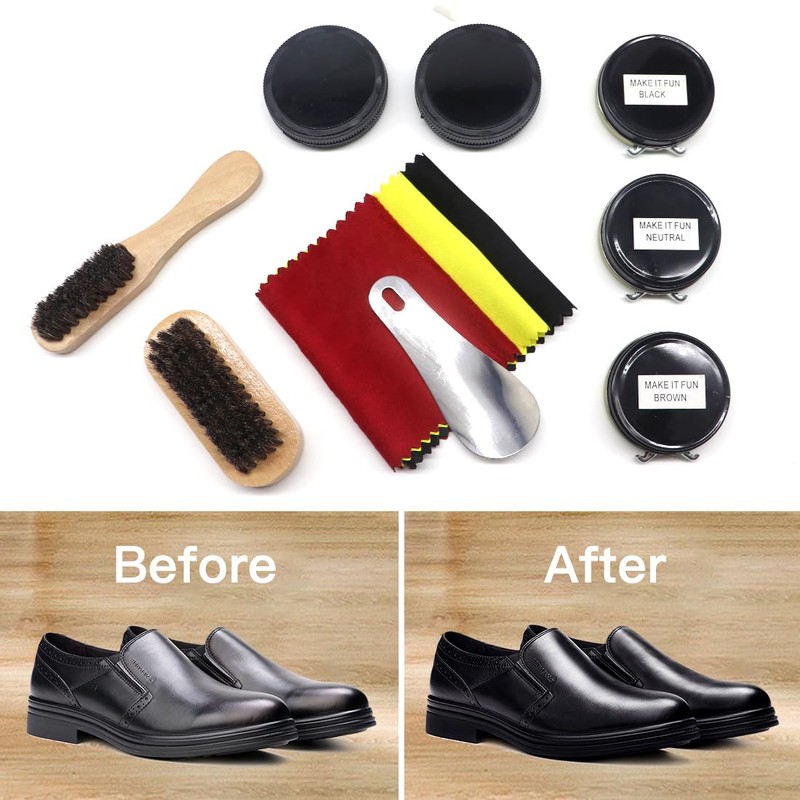 Shoe Shine Kit with PU Leather Sleek Elegant Case, Travel