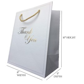 MODEENI 8x10 Pure White Thank You Bags Bulk with Gold Handles -144 Bags - Medium Size 8x5x10 - Luxury Paper Shopping Boutique with Matte Embossed Finish