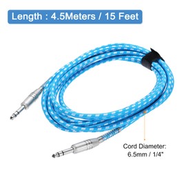 MECCANIXITY Guitar Instrument Cable, 15 Feet 1/4 Inch to 1/4 Inch Straight to Straight Angle Electric Guitar Jack Cable Wire for Guitar Bass, White Blue