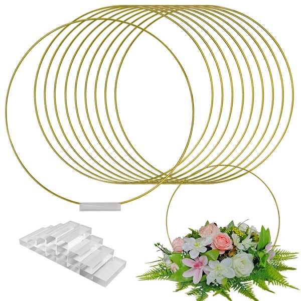 TEKXYZ 14 Inch Gold Metal Floral Hoops with Transparent Acrylic